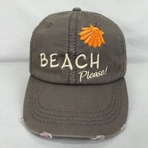 Wild Wear Beach Please Baseball Hat Unisex OSFM Gray Distressed Shell